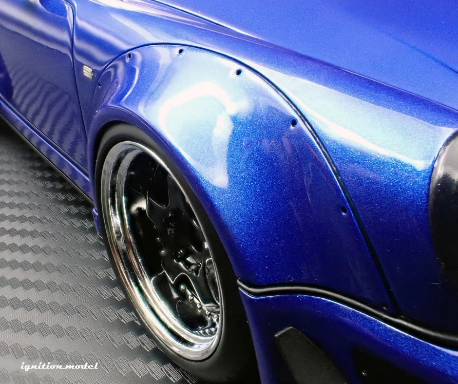 Ignition-Model Porsche 911 964 RWB w/ Whale Tail, Blue Metallic w/ Black Work Wheels 1:18 - Image 13